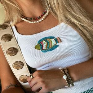 เสื้อลูกปัดลายปลาดีไซน์แบบปักลายเสื้อกล้ามใส่ลำลองฤดูร้อนปักลูกปัด - Product Image 5