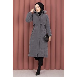 Manteau Nova avec capuche en fourrure coupe-vent et fermeture éclair gris foncé pour l'hiver - Product Image 3