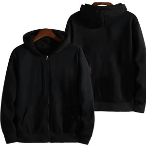 Sudadera con capucha personalizada negra con cremallera frontal, diseño de letras impresas, unisex, informal, de forro polar, para otoño. - Product Image 3