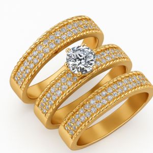 Juego de 3 Anillos de Plata de Ley 925 Unisex, Chapados en Oro, con Diamantes de Moissanita, Diseño Moderno, Regalo de Boda, Compromiso o Aniversario - Product Image 1