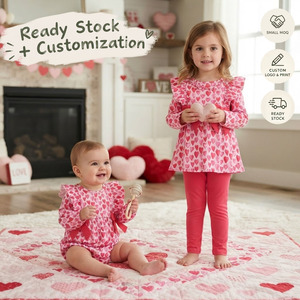 OEM/ODM/RTS Conjunto de túnica y leggings con estampado de corazones para niñas, conjuntos de ropa para el Día de San Valentín, conjuntos de ropa para niñas, ropa para niñas, ropa para bebés - Product Image 1