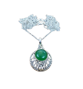 Colgante clásico de plata maciza 925, joyería para mujer, Plata de Ley 925, piedras preciosas de ónix verde, estilo bohemio, colgante hecho a mano, regalo - Product Image 1