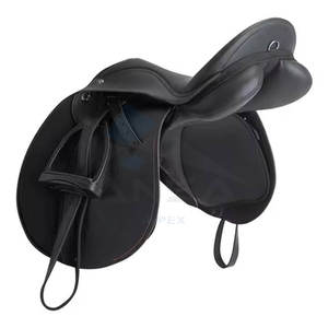 Ensemble de tapis de selle de saut antidérapant pour cheval de qualité supérieure voile de mouche couverture de chapeau d'équitation en cuir véritable spectacle de tapis de selle équestre Durable - Product Image 4