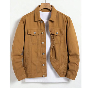 <b>Men's</b> Winter New Solid Color Casual Jeans <b>Jacket</b> with Covered Button Closure Front Logo 100% Cotton Eco-Friendly & Breathable - Product Image 1