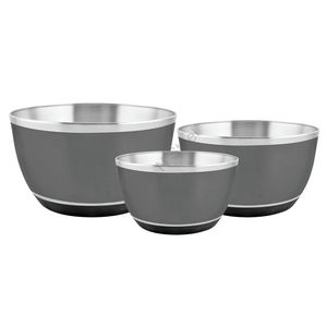 Ensemble de saladier antidérapant lourd de qualité supérieure en acier inoxydable avec literie intérieure, ensemble de 3 pièces de couleur grise et design classique élégant - Product Image 1