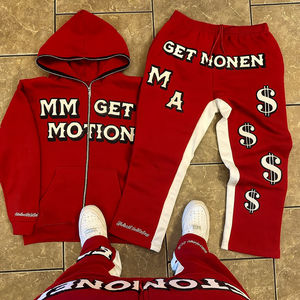 Survêtement streetwear avec logo personnalisé, taille plus, fermeture éclair intégrale, tissu en molleton français 100% coton, impression en relief 450GSM, sweat-shirts unisexes pour hommes - Product Image 3