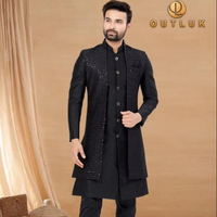 Chemise décontractée pour homme en soie/coton brodé à motif géométrique, col rond, coupe classique, anti-plis, anti-boulochage, style indo-occidental, écologique