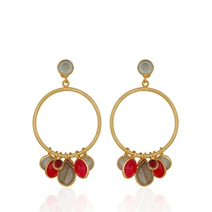 Labradorita-pendientes de plata de ley 925 con gemas Multicolor, arcoíris y Calcedonia, color fucsia y Aqua - Product Image 1