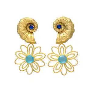 Dazzling Azure Flower and Shell Drop Earrings