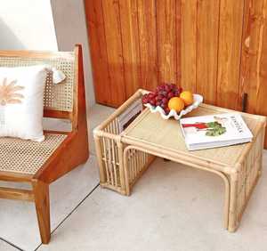 Minimalist Handmade Rattan <b>Tea</b> Table Natural Bamboo Side <b>Stand</b> - Beige Round Accent Furniture for Living Room Made in Vietnam - Product Image 3