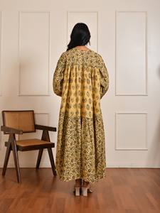 Bohemian Style Women's Casual Midi <b>Dress</b> 100% Cotton Comfortable Full <b>Sleeve</b> Hand Block Printed Floral Eco-Friendly Breathable - Product Image 3