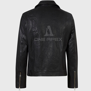 Veste de motard de rue haute personnalisable pour hommes en noir col rabattu en cuir véritable moto à la mode Streetwear - Product Image 4