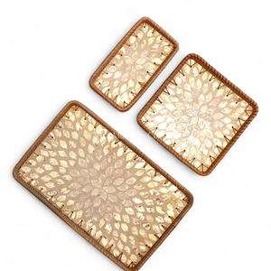 Plateau en nacre naturelle de style bohème fait à la main en gros avec un design en rotin flexible pour la cuisine, la salle à manger et le service - Product Image 2