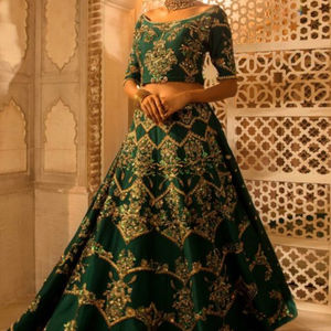 Atiya libas ชุดเจ้าสาวหนัก dabka เดรสผ้าไหมปักลาย lehenga choli กับลูกปัดแก้วคริสตัลสไตล์อินเดีย - Product Image 1