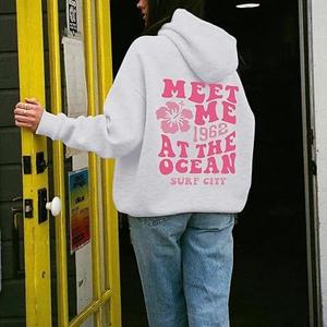 Sweat à capuche en coton imprimé avec logo personnalisé, imprimé en relief de haute qualité, lourd, surdimensionné, taille plus, pull pour femmes - Product Image 3