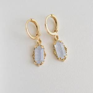 Blue Quartz Charm Huggie Hoop 925 Sterling Silver Gold Plated Cute Earrings Vintage Style Party Gift for Women - Product Image 6