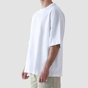 T-shirt à demi-manches en coton lourd personnalisé de luxe pour hommes 100% coton à épaules tombantes Version ample - Product Image 6