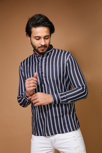 ลำลองผ้าฝ้ายพิมพ์ลายสำหรับผู้ชาย,ไซส์สั้นสบายพร้อมกางเกงยีนส์ - Product Image 4