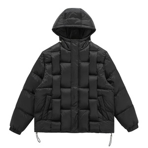 Parka cálida de invierno para hombre, prendas de vestir acolchadas estilo Hip Hop con cuello levantado de lona de Color sólido, diseño con capucha para ropa de calle - Product Image 2