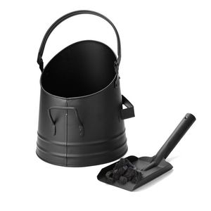 Cubo de carbón de hierro negro para almacenamiento de chimenea con mango duradero adecuado para almacenar carbón junto a la estufa en estilo de granja - Product Image 1