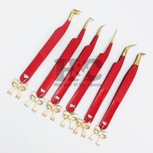 Professional Charm <b>Bow</b> <b>Tie</b> Anti-Magnetic Durable Eyelash Extension Tweezers Stainless Steel Red Pink <b>Tie</b> Mink Logo Low MOQ - Product Image 4