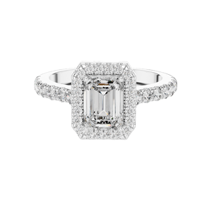 Bague de fiançailles en diamant de laboratoire taille émeraude 1,65 carat avec halo, clarté VVS-VS EF, options or 18 carats et argent, diamant de laboratoire - Product Image 1