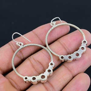 <b>Best</b> Quality Natural Solid 925 Sterling Silver Hoop Earrings Rose Quartz Gemstone Handmade Wedding Gift Jewelry for Women - Product Image 3