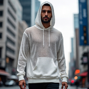 Entraînement Fisher Mesh Hoodie Hommes Gilet Fitness Exercice Voir À Travers À Manches Longues Résille Maille À Capuche Tops Singlets Hommes - Product Image 1