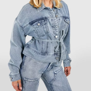 Chaqueta de camionero de mezclilla corta con lazo a prueba de viento móvil de dos bolsillos delanteros Unisex 100% algodón característica a prueba de viento móvil personalizada - Product Image 6