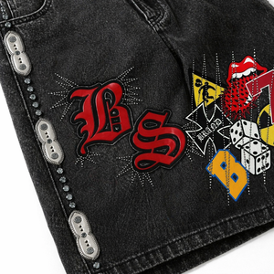 Pantalones Cortos de Mezclilla Gráficos Vintage Personalizados para Hombre, Estilo Holgado, Estampados, Largos hasta la Rodilla, Venta al por Mayor OEM - Product Image 6