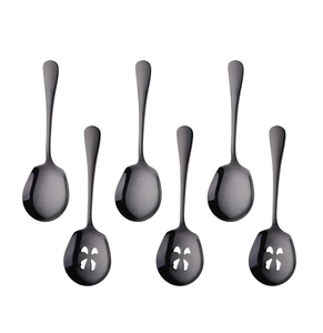 Cuillère/fourchette en acier miroir ensemble de cuillères à salade 3 pièces faites à la main nourriture et cuillères à soupe de riz confortables - Product Image 5