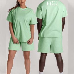 Ropa deportiva de algodón para hombre, conjuntos cortos de verano, camiseta y pantalones cortos de gran tamaño con logotipo personalizado, conjunto transpirable de equipo para correr de talla grande - Product Image 4