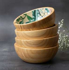 Bol en bois de manguier artisanal de grande capacité TIMELESS CRAFT, design peint à la main, passe au lave-vaisselle, écologique, pour salades et cuisine - Product Image 1
