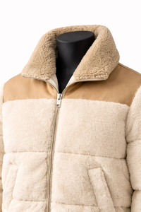 เสื้อแจ็คเก็ตขนเฟลซเชอร์ปาแบบเรียบง่ายสำหรับผู้ชาย คอตั้ง แต่งขอบไหล่ตัดกัน เสื้อโค้ทฤดูหนาว รับทำโลโก้ แบรนด์ส่วนตัว ผู้ผลิต - Product Image 3