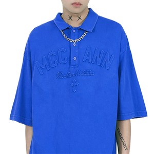 Logo personnalisé streetwear polo surdimensionné vintage lavé 3d polo en relief t-shirt - Product Image 3