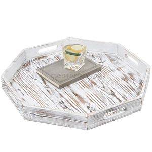 Juego de bandejas de madera hechas a mano en color mango natural con forma redonda y diseño rústico perfecto para servir y decorar el hogar - Product Image 5