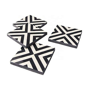 Handmade Eco-Friendly Bone Inlay Coasters Custom Shape <b>Black</b> Brown Pattern Custom Logo Durable Wedding Favors Customizable - Product Image 1