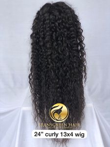 Exportación al por mayor de calidad superior crudo indio templo virgen 24 ''Natural rizado 13x4 Hd encaje Frontal peluca solo donante pelo indio Vendo - Product Image 5