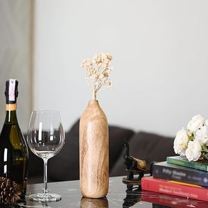 Grand vase décoratif artisanal en bois de manguier, forme de bouteille, finition naturelle, accent de décoration intérieure pour les intérieurs modernes et minimalistes - Product Image 3