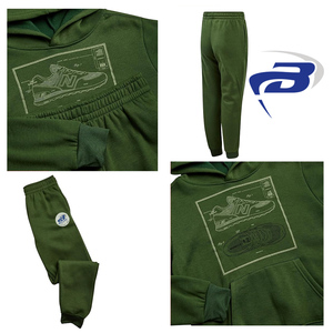 Ensemble de survêtement pour hommes New Regular Fit Winter : Sweat à capuche imprimé vert olive et pantalon de jogging, style Anime - Product Image 2