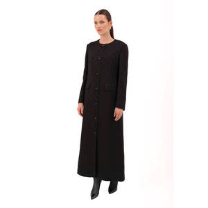 Manteau trench en cuir véritable noir jacquard pour femmes - Product Image 2