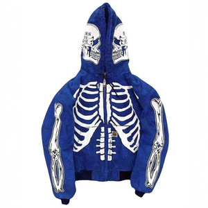 Felpa con Cappuccio Unisex Horror con Zip, Stile Hip Hop Goth Grunge Punk Rock, Motivo Scheletro per Halloween - Product Image 2