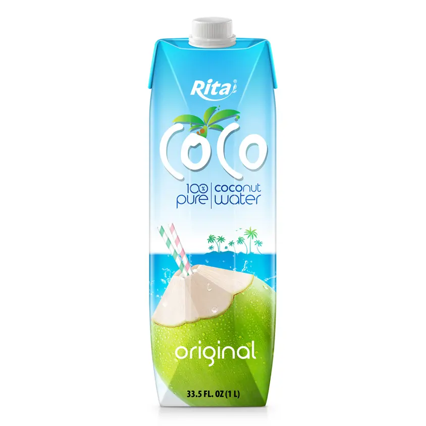 Agua de coco orgánica 100% personalizada original sin azúcar añadido 1L Caja de papel Ingredientes naturales Agua de coco joven al por mayor