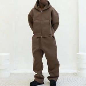 2025 alta calidad 450gsm algodón Boxy sudaderas con capucha y pantalones de chándal Unisex logotipo personalizado gran tamaño cremallera chándal conjunto hombres - Product Image 2