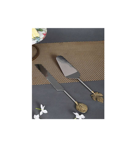 Embossed Design Brass Gold & Stainless Steel <b>Cake</b> <b>Server</b> and Slicer Set for Wedding and Party Uses Hot Selling - Product Image 6