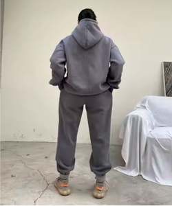 Custom Unisex Flared Jogger Tracksuit Heavyweight Cotton <b>Distressed</b> Embroidery Patch Cropped Printing Sweatpants Set for Men - Product Image 6