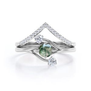 Anillo de Boda Clásico con Ágata Musgosa de 0.7 Quilates, Engaste de Garras, Certificado, Plata 925, para Aniversarios y Fiestas - Product Image 1