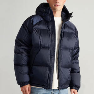 Veste en duvet personnalisée capuche avec cordon de serrage manches longues poches latérales et poignets élastiques vêtements d'extérieur d'hiver chauds vestes à bulles pour hommes - Product Image 1
