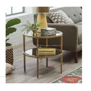 Temizle temperli cam yan masalar oturma odası dekor için özel tasarım 2 katmanlı sehpa Modern mobilya en iyi Metal çerçeve