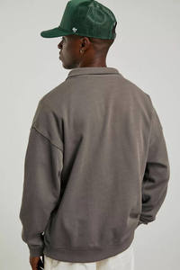 Streetwear Men 400 Gsm French Terry Sweatshirt Blank Casual Drop Shoulder Quarter Zip <b>Mock</b> <b>Neck</b> Sweatshirt - Product Image 2